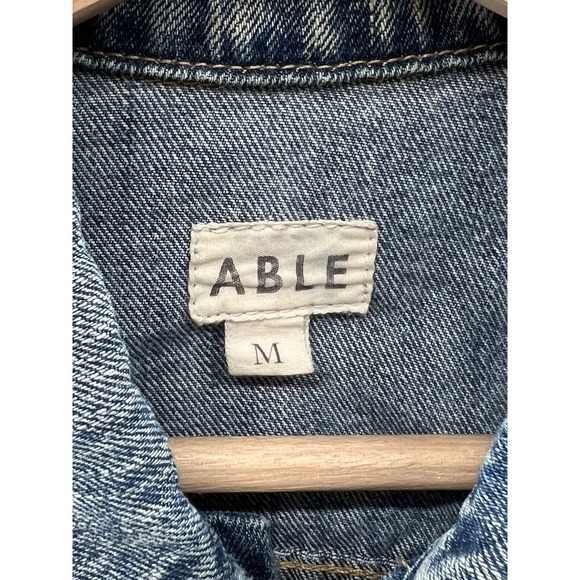 ABLE Denim Jacket Women’s Size Medium Blue Light Wash Distressed - Picture 3 of 3